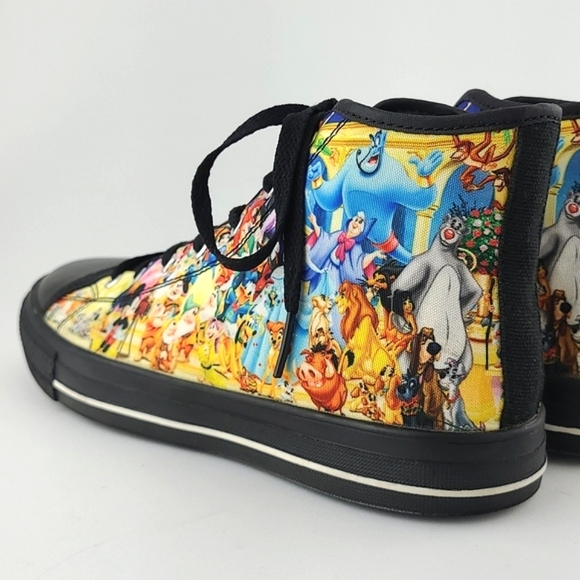 Women's High Top Lace Up Sneakers  Disney Character Black Multi Print Size 7.5 - Picture 4 of 15